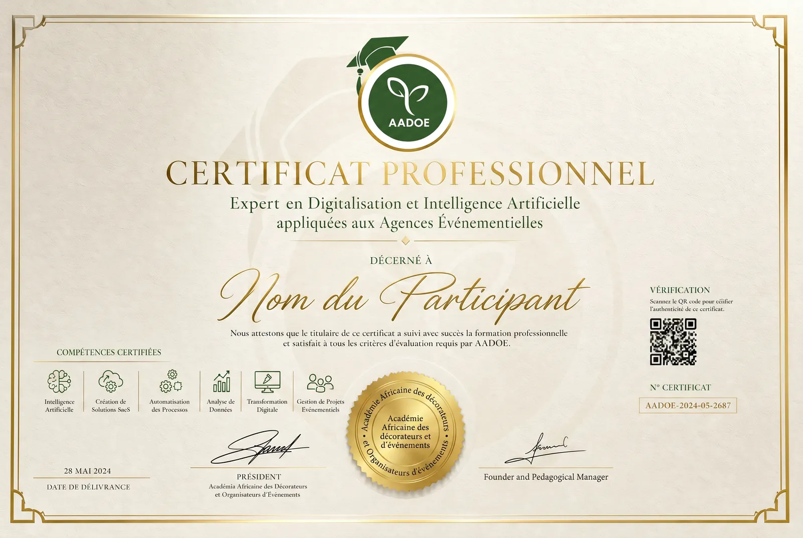 Certificat professionnel AADOE