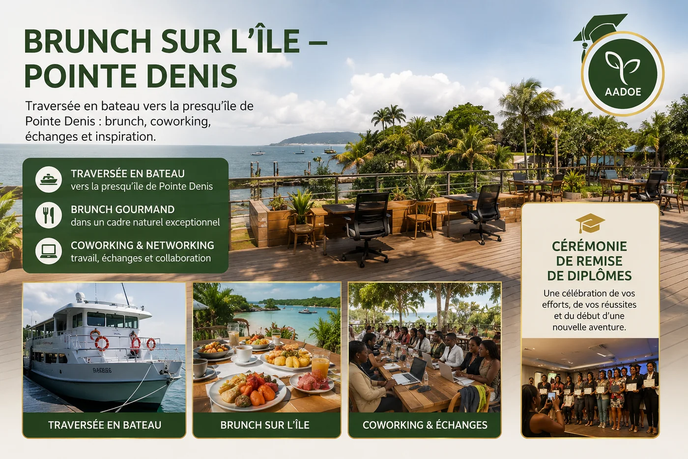 Brunch sur l'île de Pointe Denis : traversée en bateau, brunch, coworking